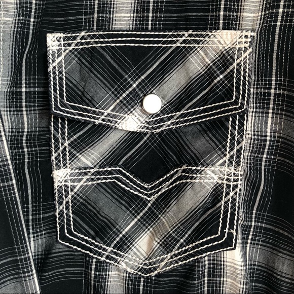 Distillery Plaid Pearl Snap Front Shirt Embellished Detail Unisex - Picture 9 of 12